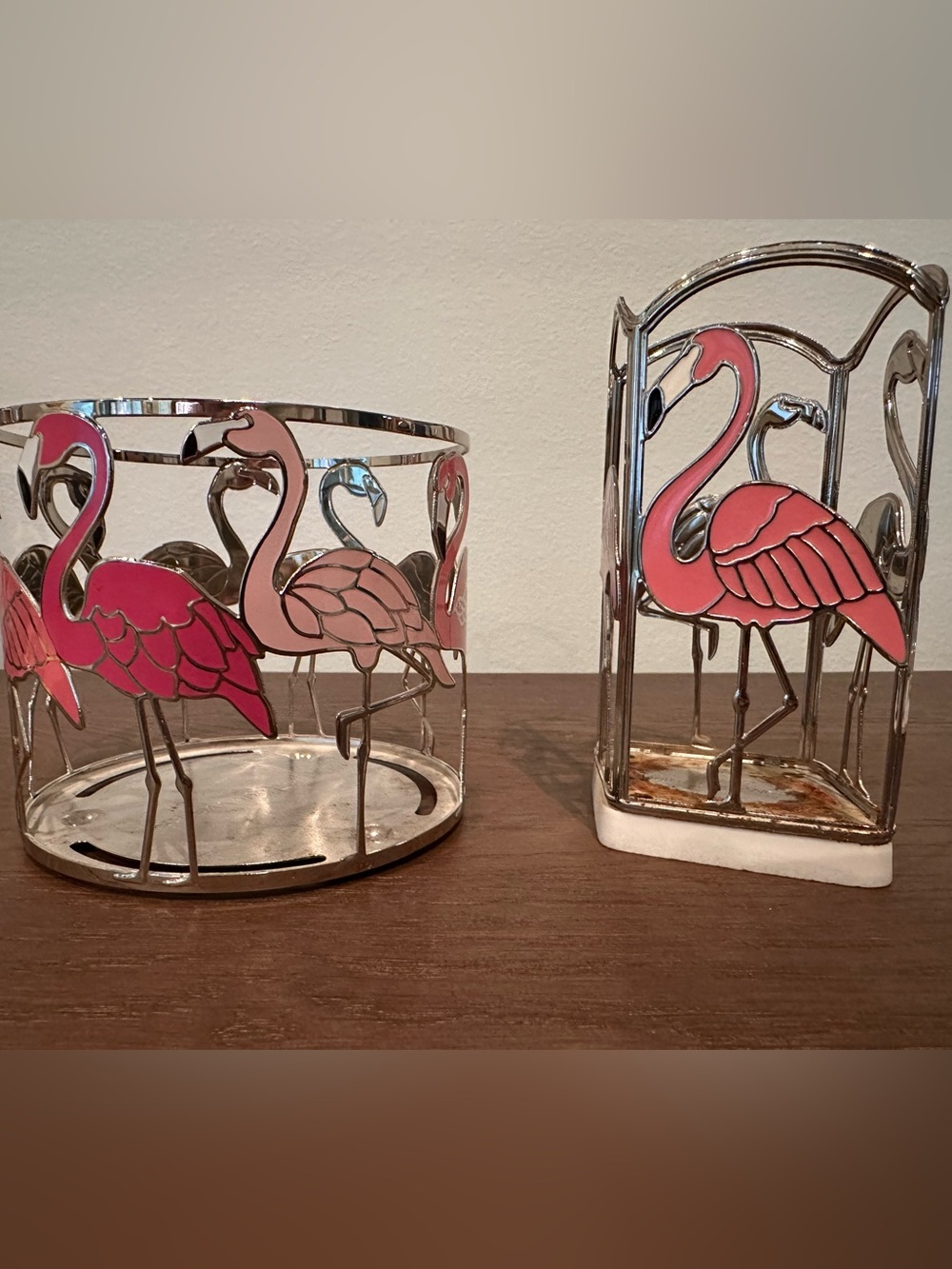 Bath & Body Works Pink Flamingo Candle & Soap Holder Set Tropical Decor